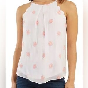 BCX White and Pink embroidered Pleated Camisole XL